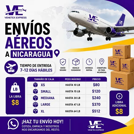 Envío Aéreo Dallas Nicaragua
