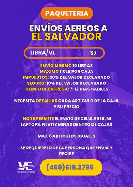 Envío Aéreo Dallas El Salvador