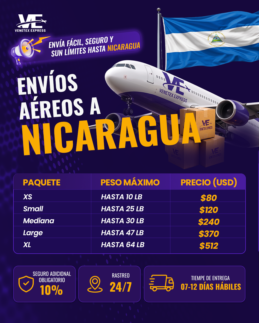 Envío Aéreo Dallas Nicaragua